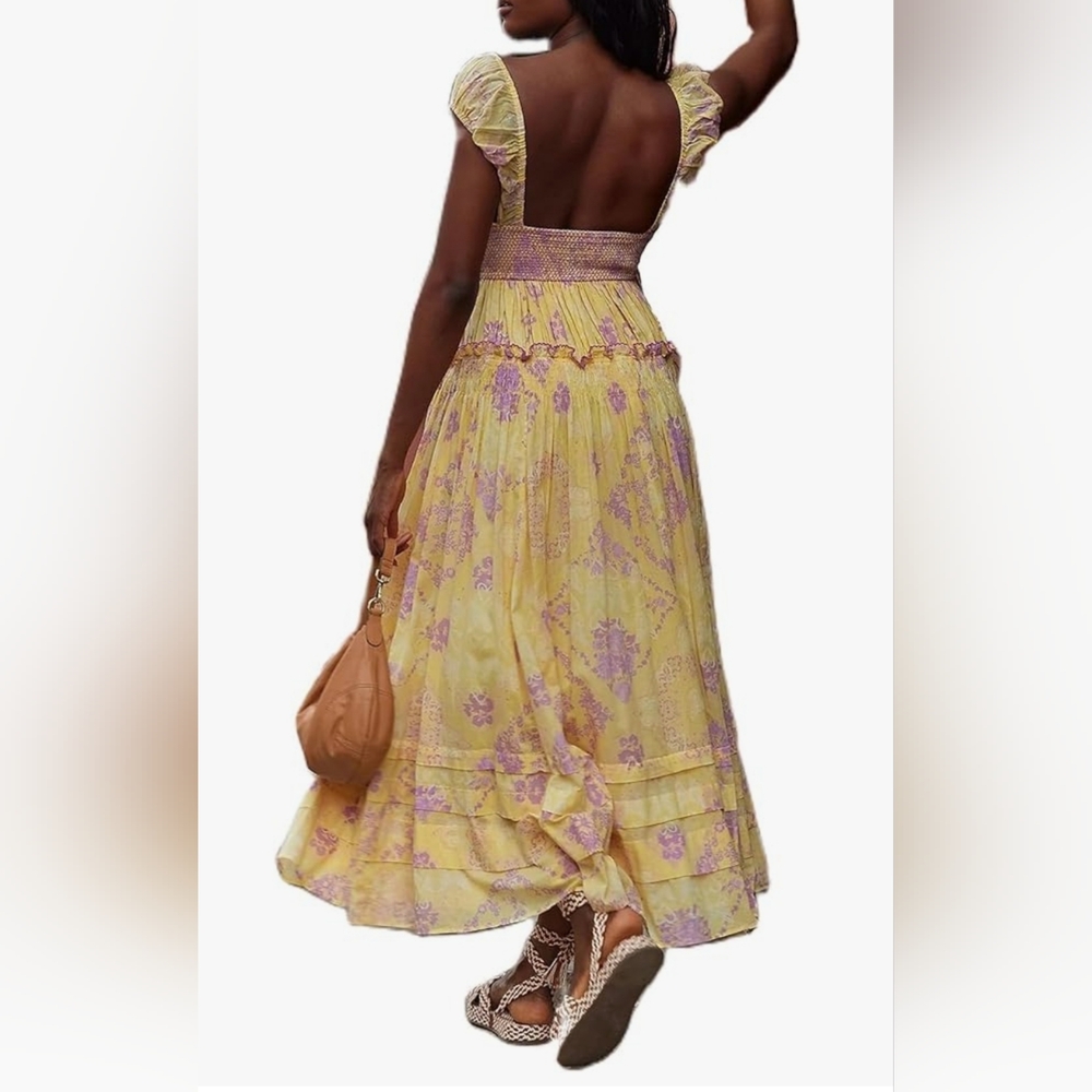 Taoocy Yellow and Purple Maxi Dress Size M NWOT - Picture 2 of 8